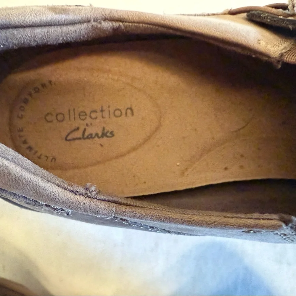 CLARKS COLLECTION ROSEVILLE DOT LOFTERS  TAUPE LEATHER LOFTERS SLIPE ON 9.5